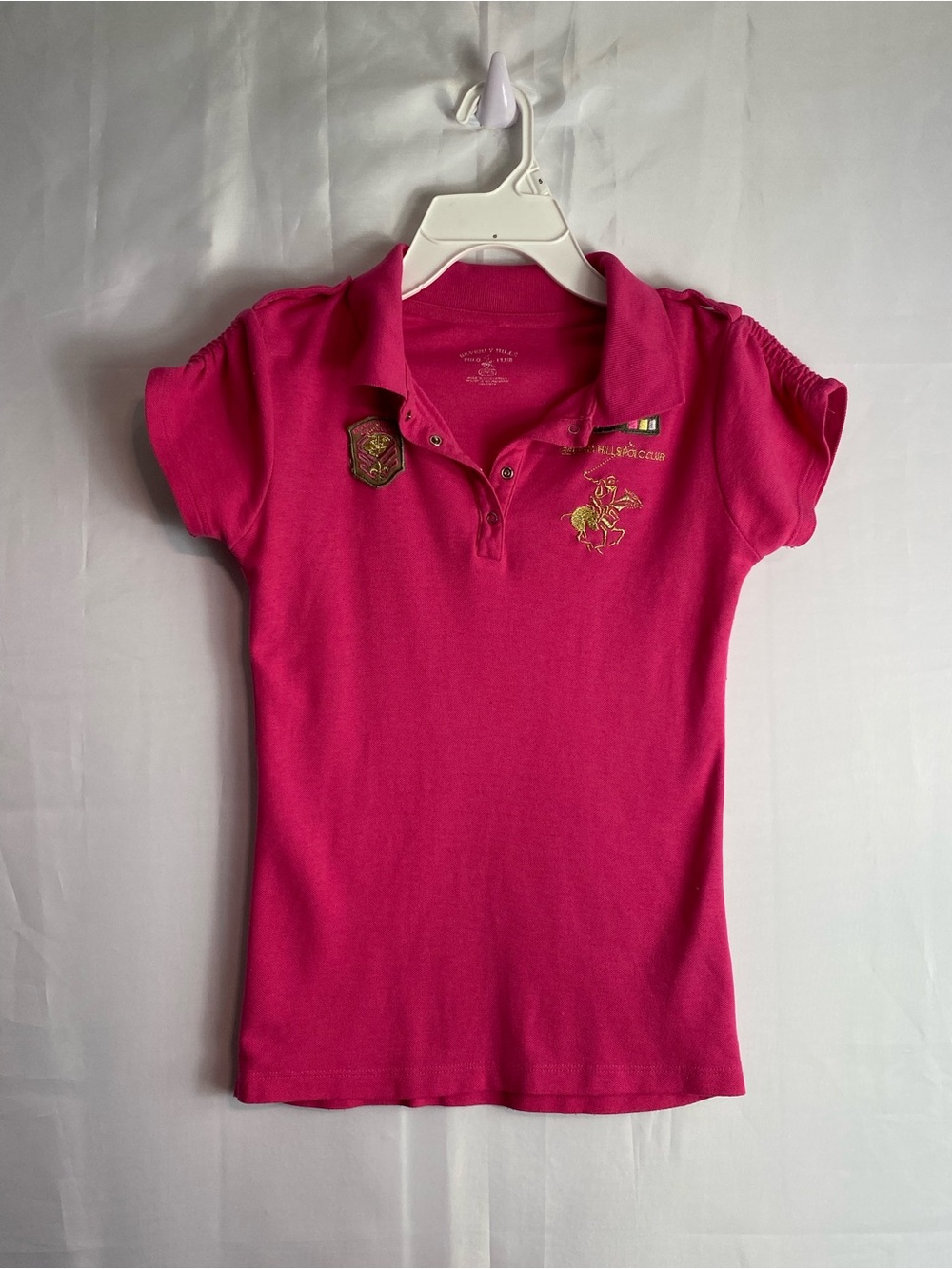 Beverly Hills Polo Club Girls Polo Shirt in Hot Pink with Embroidered Crest